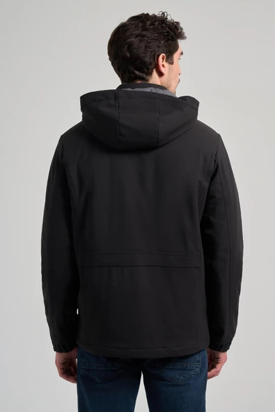 Siyah Bez Ayağı Dik Yaka Düz Tam Astar Standart Fit Casual Mont 1007245164_001 - Resim 5