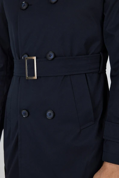 Koyu Lacivert Mono Yaka Düz Classic Slim Fit Pardesü 1006250105 - 7