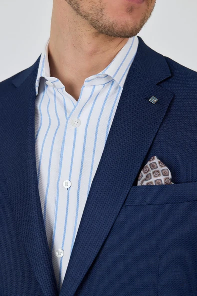 Lacivert Mono Yaka Armürlü Tam Astar Esnek 4 Drop Comfort Fit Classic Ceket 1002250152 - Resim 4