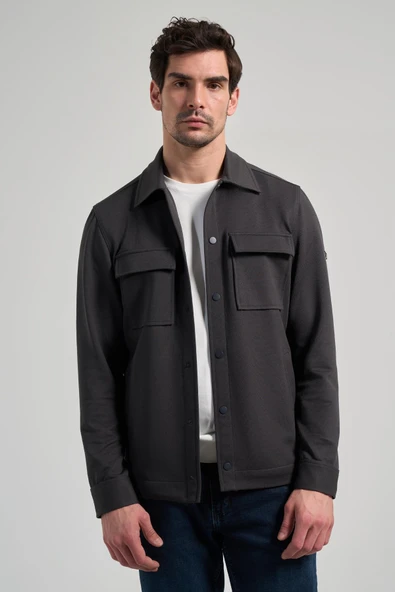 Koyu Antrasit Armürlü Bebe Yaka Kendinden Pamuklu Garnisiz-Biyesiz Standart Fit Mont 1007245163 ürün görseli