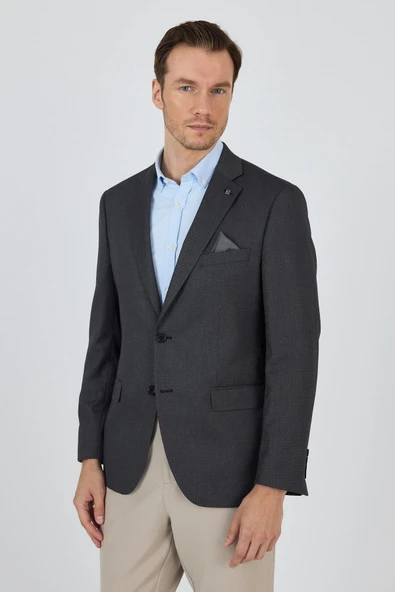 Siyah Mono Yaka Armürlü Tam Astar Esnek 6 Drop Comfort Fit Classic Ceket 1002250153