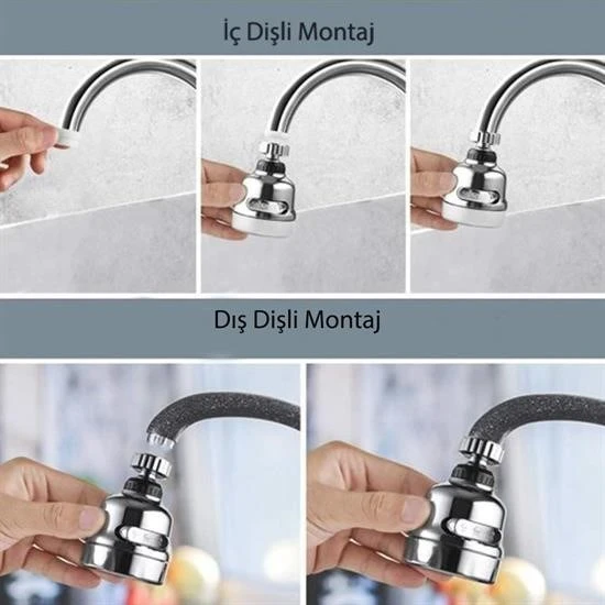 BUFFER® 360Derece Dönebilen 3 Kademeli Tasarruflu Musluk Başlığı - 4
