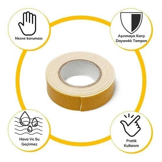 BUFFER® Çok Amaçlı Tüm Yüzeylerde Kullanıma Uygun Beyaz Çift Taraflı Köpük Sünger Montaj Bant - 4