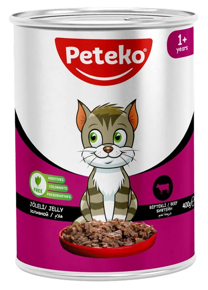 PETEKO 12 ADET JÖLELİ PARÇA ETLİ YETİŞKİN KEDİ YAŞ MAMASI BİFTEKLİ 400 GRAM