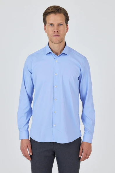 Uzun Kol Düz Bez Ayağı Sert Yaka Cepsiz Pamuklu Classic Slim Fit Gömlek 1004250160 ürün görseli