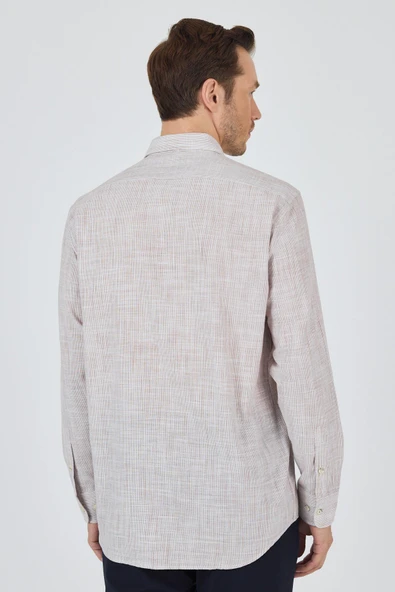 Kahverengi Uzun Kol Cepsiz Pamuk Casual Comfort Fit Gömlek 1004250127 - Resim 5