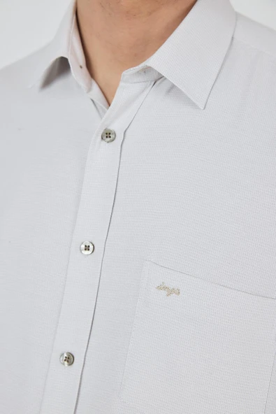 Uzun Kol Desenli Armürlü Sert Yaka cepli Pamuklu Classic Comfort Fit Gömlek 1004250174 - Resim 4