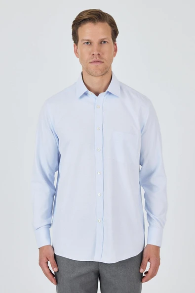 Uzun Kol Desenli Armürlü Sert Yaka cepli Pamuklu Classic Comfort Fit Gömlek 1004250183