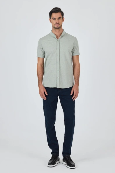 Koyu Yeşil Kısa Kol Düz Örme Düğmeli Yaka Cepsiz Pamuklu Classic Slim Fit Gömlek 1004250155_700 - Resim 2