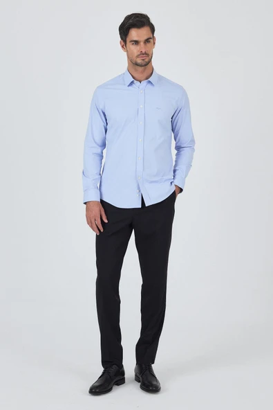 Uzun Kol Düz Bez Ayağı Sert Yaka Cepsiz Pamuklu Classic Slim Fit Gömlek 1004250195 - 2