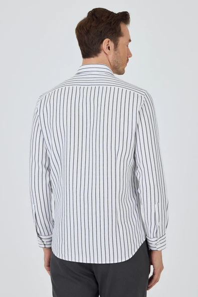 Siyah Yarım İtalyan Yaka Çizgili Desen Casual Slim Fit Gömlek 1004250216 - Resim 5