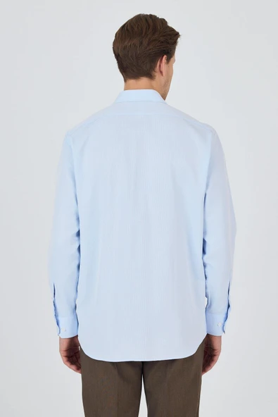 Uzun Kol Desenli Armürlü Sert Yaka cepli Pamuklu Classic Comfort Fit Gömlek 1004250178 - 5