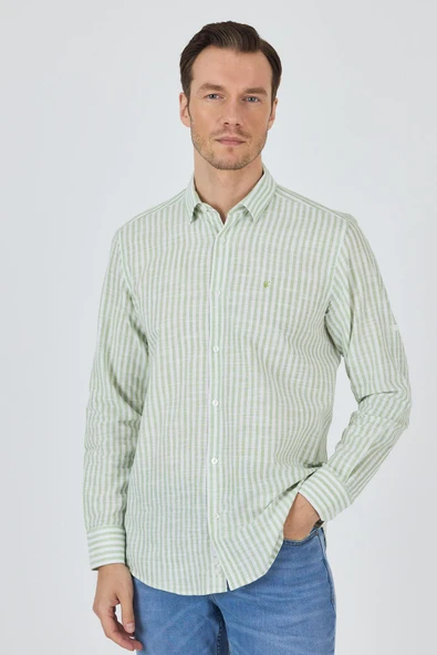 Açık Yeşil Kısalabilir Kol Cepsiz Pamuk Casual Comfort Fit Gömlek 1004250128