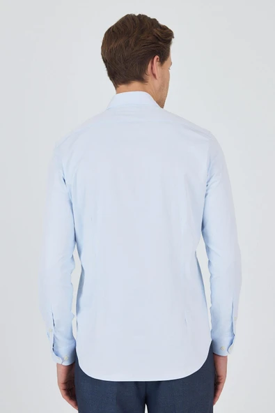 Uzun Kol Düz Bez Ayağı Sert Yaka Cepsiz Pamuklu Classic Slim Fit Gömlek 1004250211 - 5