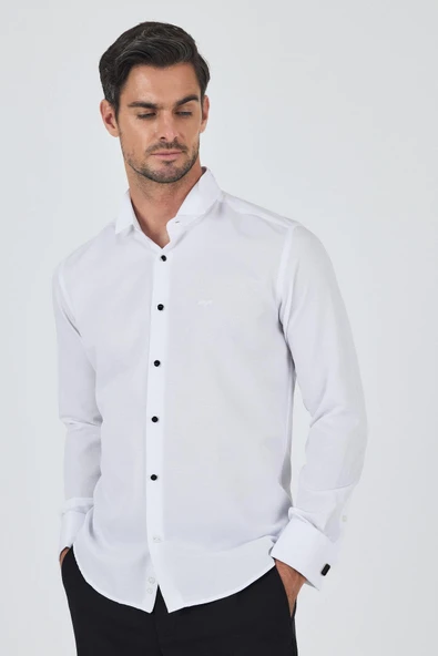 Uzun Kol Desenli Armürlü Ata Yaka Pamuklu Ceremony Slim Fit Gömlek 1004250207