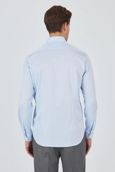Uzun Kol Düz Bez Ayağı Sert Yaka Cepsiz Pamuklu Classic Slim Fit Gömlek 1004250160 - Resim 5