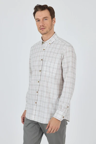 Koyu Yeşil Kısa Kol Ekose Desen Düğmeli Yaka Pamuk Casual Comfort Fit Gömlek 1004250101 - Resim 3