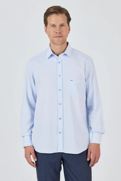 Uzun Kol Desenli Armürlü Sert Yaka cepli Pamuklu Classic Comfort Fit Gömlek 1004250174 ürün görseli