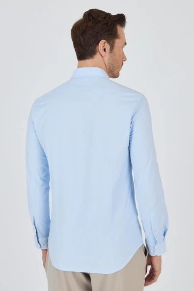 Uzun Kol Düz Bez Ayağı Düğmeli Yaka Cepsiz Pamuklu Casual Slim Fit Gömlek 1004250212 - Resim 5