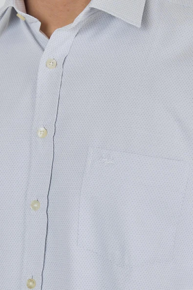 Uzun Kol Desenli Armürlü Sert Yaka cepli Pamuklu Classic Comfort Fit Gömlek 1004250183 - Resim 4