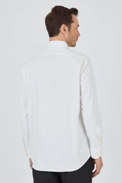 Uzun Kol Düz Bez Ayağı Sert Yaka cepli Pamuklu Classic Comfort Fit Gömlek 1004250210 - Resim 5