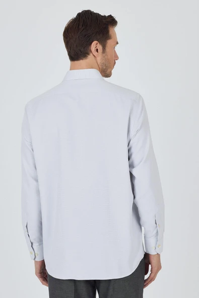 Uzun Kol Desenli Armürlü Sert Yaka cepli Pamuklu Classic Comfort Fit Gömlek 1004250183 - Resim 5