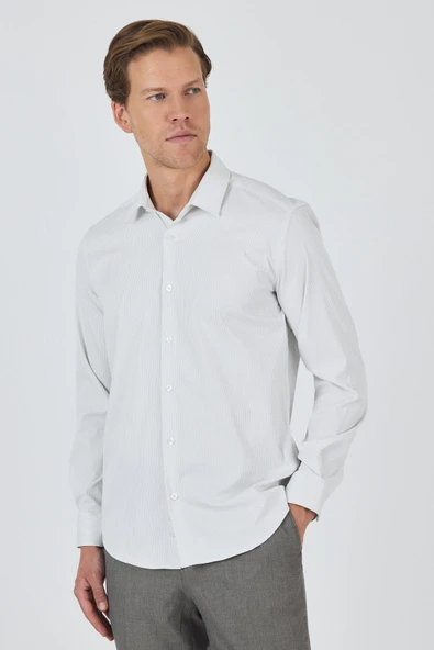 Beyaz Sert Yaka Cepsiz Gabardin Uzun Kol Slim Fit Esnek Gömlek 1004250231