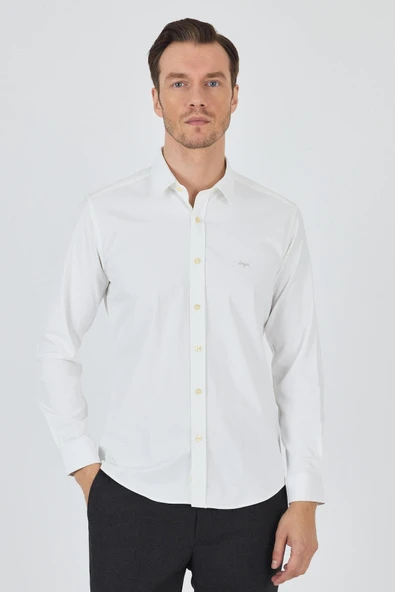Uzun Kol Düz Bez Ayağı Sert Yaka Cepsiz Pamuklu Classic Slim Fit Gömlek 1004250211