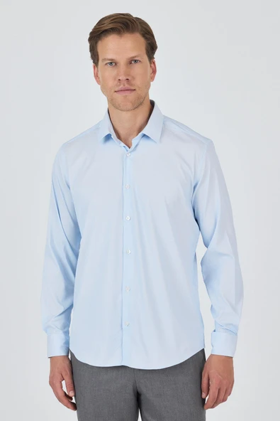 Beyaz Sert Yaka Cepsiz Gabardin Uzun Kol Slim Fit Esnek Gömlek 1004250229