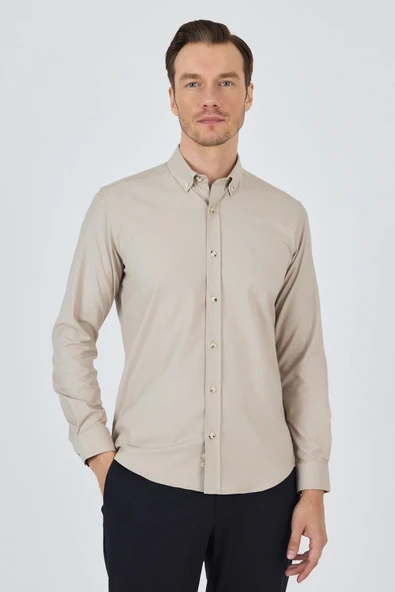 Uzun Kol Düz Bez Ayağı Düğmeli Yaka Cepsiz Pamuklu Casual Slim Fit Gömlek 1004250212