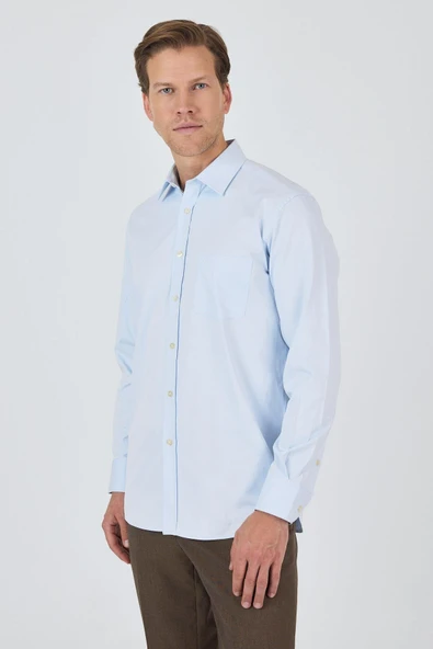 Uzun Kol Düz Bez Ayağı Sert Yaka cepli Pamuklu Classic Comfort Fit Gömlek 1004250210