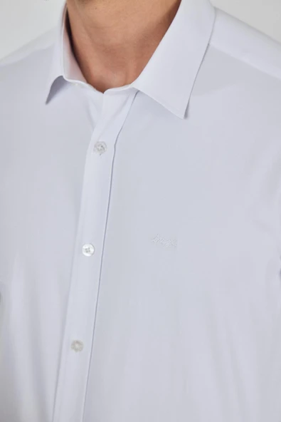 Uzun Kol Düz Bez Ayağı Sert Yaka Cepsiz Pamuklu Classic Slim Fit Gömlek 1004250211 - 4