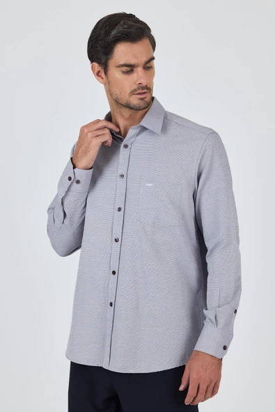 Bordo Sert Yaka Kendinden Desenli Classic Pamuklu Comfort Fit Gömlek 1004250219