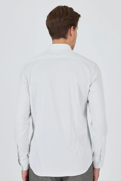 Beyaz Sert Yaka Cepsiz Gabardin Uzun Kol Slim Fit Esnek Gömlek 1004250231 - Resim 5