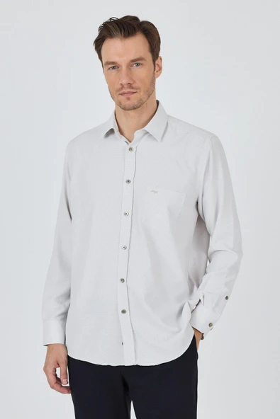 Uzun Kol Desenli Armürlü Sert Yaka cepli Pamuklu Classic Comfort Fit Gömlek 1004250174 ürün görseli