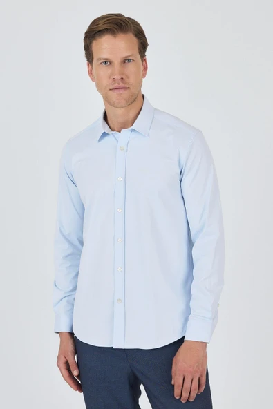 Uzun Kol Düz Bez Ayağı Sert Yaka Cepsiz Pamuklu Classic Slim Fit Gömlek 1004250211 - 3