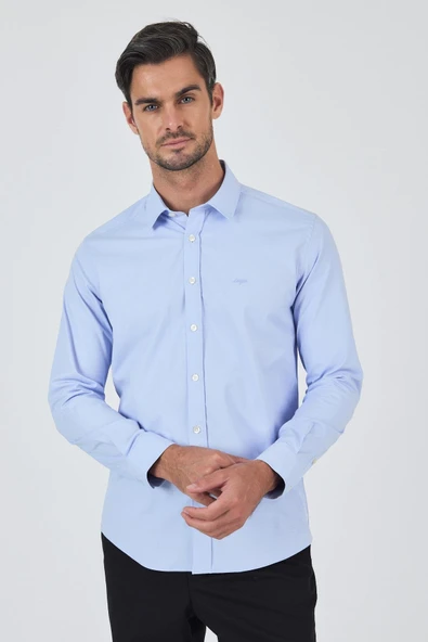 Uzun Kol Düz Bez Ayağı Sert Yaka Cepsiz Pamuklu Classic Slim Fit Gömlek 1004250195 - 4