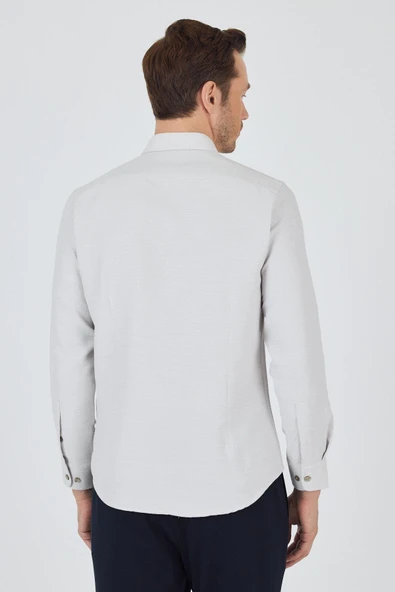 Uzun Kol Desenli Armürlü Düğmeli Yaka Cepsiz Pamuklu Classic Slim Fit Gömlek 1004250205 - Resim 5