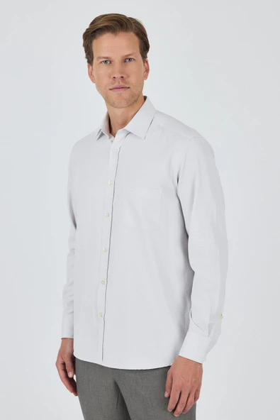 Uzun Kol Desenli Armürlü Sert Yaka cepli Pamuklu Classic Comfort Fit Gömlek 1004250183