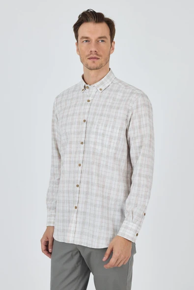 Koyu Yeşil Kısa Kol Ekose Desen Düğmeli Yaka Pamuk Casual Comfort Fit Gömlek 1004250101 - Resim 2