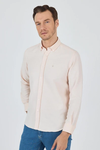 Uzun Kol Desenli Armürlü Düğmeli Yaka Cepsiz Pamuklu Classic Slim Fit Gömlek 1004250205 - Resim 3