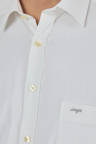 Uzun Kol Düz Bez Ayağı Sert Yaka cepli Pamuklu Classic Comfort Fit Gömlek 1004250210 - Resim 4