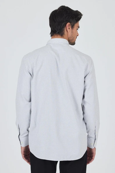 Uzun Kol Kareli Desen Bez Ayağı Düğmeli Yaka cepli Pamuklu Classic Comfort Fit Gömlek 1004250197 - 5
