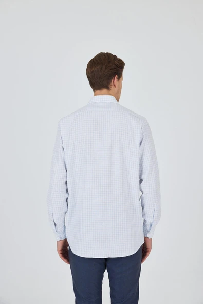 Uzun Kol Kareli Desen Bez Ayağı Sert Yaka cepli Pamuklu Classic Comfort Fit Gömlek 1004250176 - Resim 5