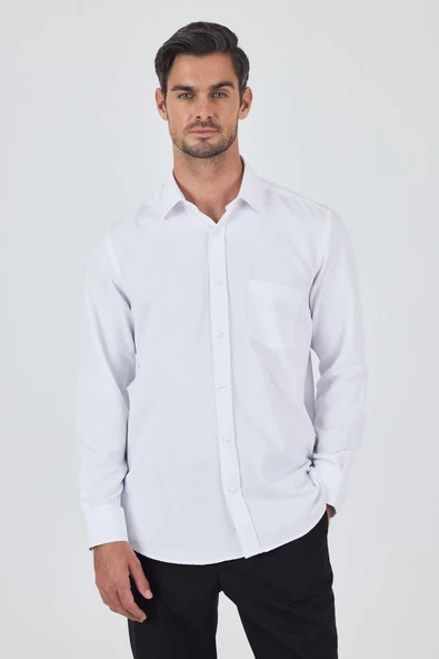 Uzun Kol Desenli Armürlü Sert Yaka cepli Pamuklu Classic Comfort Fit Gömlek 1004250178