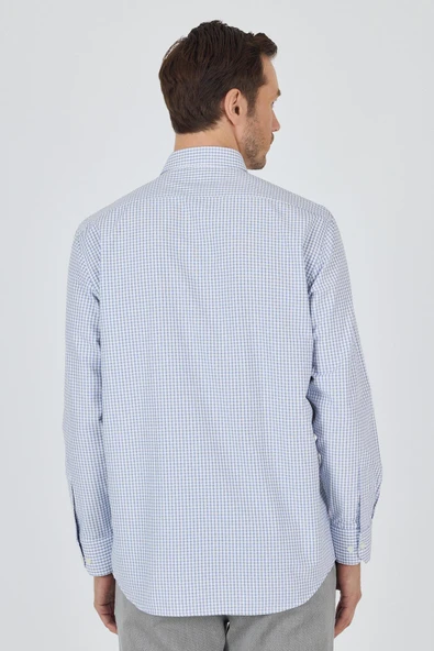 Uzun Kol Kareli Desen Bez Ayağı Düğmeli Yaka cepli Pamuklu Classic Comfort Fit Gömlek 1004250197 - Resim 5