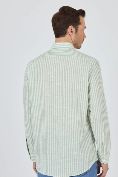 Açık Yeşil Kısalabilir Kol Cepsiz Pamuk Casual Comfort Fit Gömlek 1004250128 - Resim 4