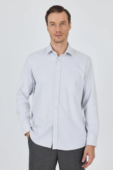 Uzun Kol Desenli Armürlü Sert Yaka cepli Pamuklu Classic Comfort Fit Gömlek 1004250183