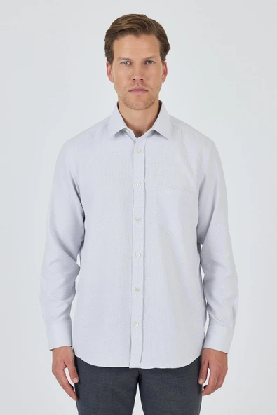 Uzun Kol Desenli Armürlü Sert Yaka cepli Pamuklu Classic Comfort Fit Gömlek 1004250174