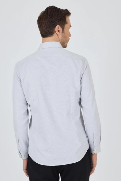 Uzun Kol Desenli Armürlü Sert Yaka Cepsiz Pamuklu Classic Slim Fit Gömlek 1004250184 - Resim 5